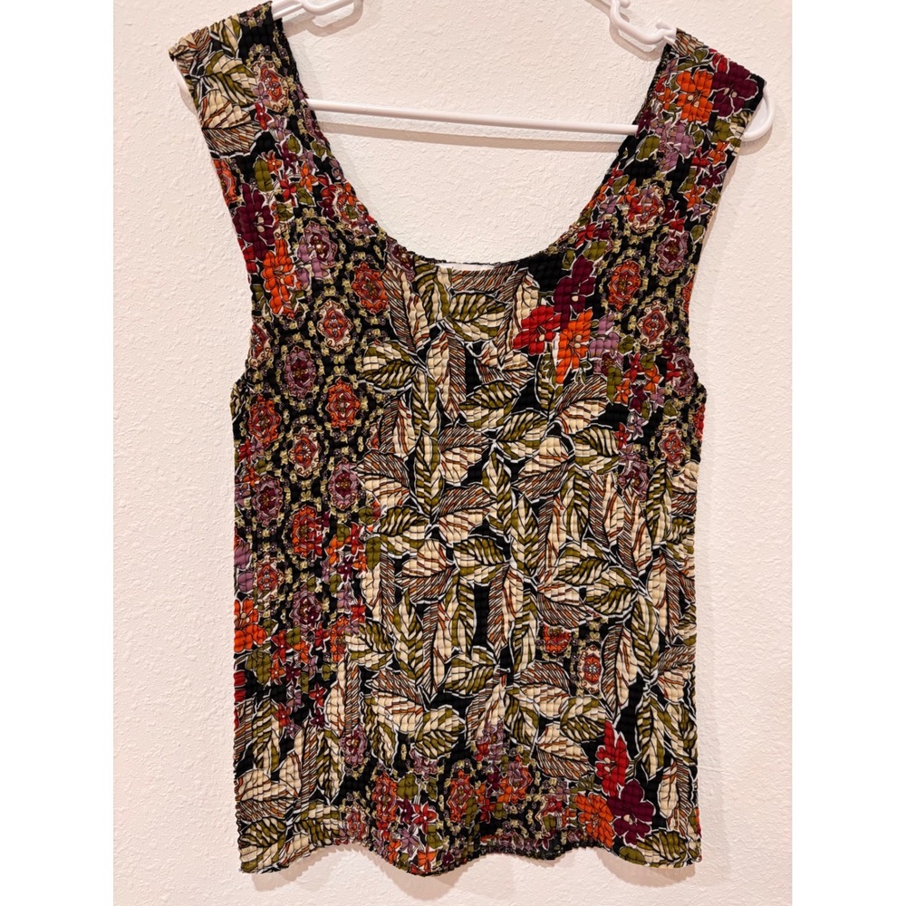 VTG Nicola Crinkle Tank Top Large Floral Patchwork Boho Hippie Y2K Art To‎ Wear
